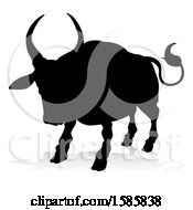 Clipart Of A Silhouetted Bull With A Reflection Or Shadow On A White Background Royalty Free Vector Illustration