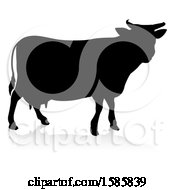 Poster, Art Print Of Silhouetted Cow With A Reflection Or Shadow On A White Background