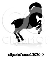 Clipart Of A Silhouetted Ram With A Reflection Or Shadow On A White Background Royalty Free Vector Illustration