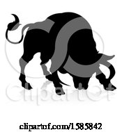 Clipart Of A Silhouetted Bull With A Reflection Or Shadow On A White Background Royalty Free Vector Illustration