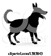 Clipart Of A Silhouetted German Shepherd Dog With A Reflection Or Shadow On A White Background Royalty Free Vector Illustration