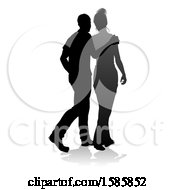 Clipart Of A Silhouetted Couple With A Reflection Or Shadow On A White Background Royalty Free Vector Illustration