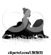 Clipart Of A Silhouetted Couple With A Reflection Or Shadow On A White Background Royalty Free Vector Illustration