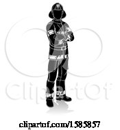 Poster, Art Print Of Silhouetted Fireman With A Reflection Or Shadow On A White Background