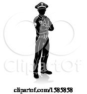 Clipart Of A Silhouetted Police Man With A Reflection Or Shadow On A White Background Royalty Free Vector Illustration