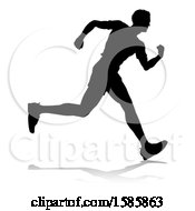 Clipart Of A Silhouetted Male Runner With A Reflection Or Shadow On A White Background Royalty Free Vector Illustration