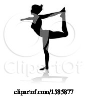 Clipart Of A Silhouetted Woman In A Yoga Pose With A Reflection Or Shadow On A White Background Royalty Free Vector Illustration