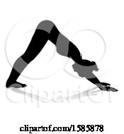Poster, Art Print Of Silhouetted Woman In A Yoga Pose With A Reflection Or Shadow On A White Background