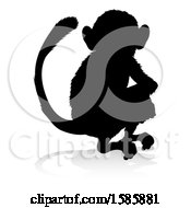 Poster, Art Print Of Silhouetted Monkey With A Reflection Or Shadow On A White Background