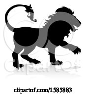 Clipart Of A Silhouetted Male Lion With A Reflection Or Shadow On A White Background Royalty Free Vector Illustration