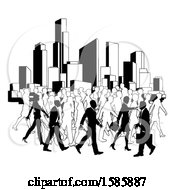 Poster, Art Print Of Silhouetted Busy City With Business Men And Women