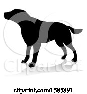 Clipart Of A Silhouetted Dog With A Reflection Or Shadow On A White Background Royalty Free Vector Illustration
