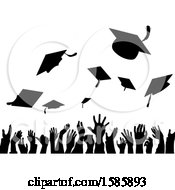 Poster, Art Print Of Silhouetted Crowd Of Graduate Hands Throwing Their Graduation Caps