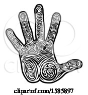 Clipart Of A Tribal Hand In Black And White Royalty Free Vector Illustration