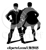 Poster, Art Print Of Silhouetted Businessman Standing With Folded Arms And A Super Hero Shadow