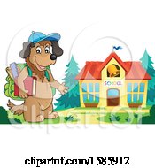 Poster, Art Print Of Cartoon Dog Student By A School