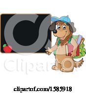 Clipart Of A Cartoon Dog Student By A Black Board Royalty Free Vector Illustration