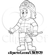 Poster, Art Print Of Cartoon Lineart Fire Man Holding An Axe