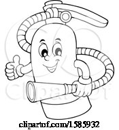 Clipart Of A Cartoon Lineart Fire Extinguisher Character Royalty Free Vector Illustration by visekart