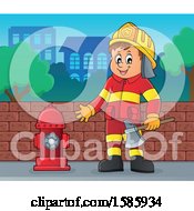 Clipart Of A Cartoon Fire Man Holding An Axe Royalty Free Vector Illustration by visekart
