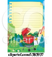 Clipart Of A Ruled Paper Border With A Red Bbq Grill Royalty Free Vector Illustration