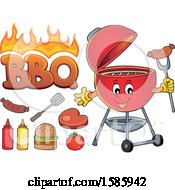 Poster, Art Print Of Red Bbq Grill Character And Food