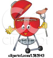 Poster, Art Print Of Red Bbq Grill Character Holding A Sausage