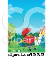 Clipart Of A Yard With A Red Bbq Grill Royalty Free Vector Illustration by visekart