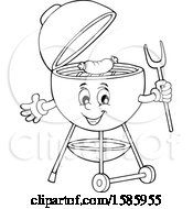 Poster, Art Print Of Lineart Bbq Grill Character Cooking A Sausage