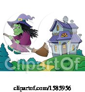 Poster, Art Print Of Witch Flying Near A Haunted House