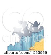 Poster, Art Print Of Summer Time Sandy Beach And Shells Party Background With Silhouetted Dancers On White