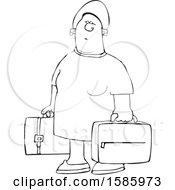 Poster, Art Print Of Cartoon Lineart Black Woman Carrying Suitcases
