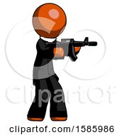 Orange Clergy Man Shooting Automatic Assault Weapon