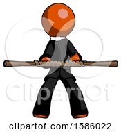 Orange Clergy Man Bo Staff Kung Fu Defense Pose