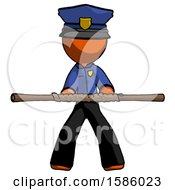 Orange Police Man Bo Staff Kung Fu Defense Pose