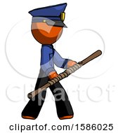 Orange Police Man Holding Bo Staff In Sideways Defense Pose