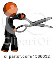 Poster, Art Print Of Orange Clergy Man Holding Giant Scissors Cutting Out Something