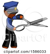 Poster, Art Print Of Orange Police Man Holding Giant Scissors Cutting Out Something