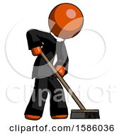 Poster, Art Print Of Orange Clergy Man Cleaning Services Janitor Sweeping Side View