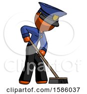 Poster, Art Print Of Orange Police Man Cleaning Services Janitor Sweeping Side View