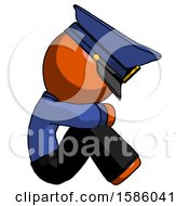 Poster, Art Print Of Orange Police Man Sitting With Head Down Facing Sideways Right