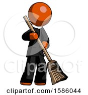 Poster, Art Print Of Orange Clergy Man Sweeping Area With Broom