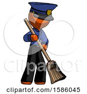 Poster, Art Print Of Orange Police Man Sweeping Area With Broom