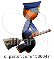 Orange Police Man Flying On Broom