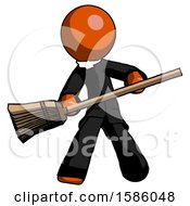Orange Clergy Man Broom Fighter Defense Pose