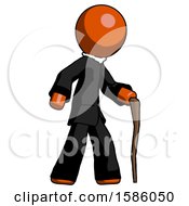 Orange Clergy Man Walking With Hiking Stick