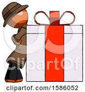 Poster, Art Print Of Orange Detective Man Gift Concept - Leaning Against Large Present