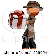 Poster, Art Print Of Orange Detective Man Presenting A Present With Large Red Bow On It