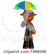Poster, Art Print Of Orange Detective Man Holding Umbrella Rainbow Colored