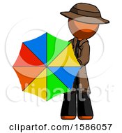 Poster, Art Print Of Orange Detective Man Holding Rainbow Umbrella Out To Viewer
